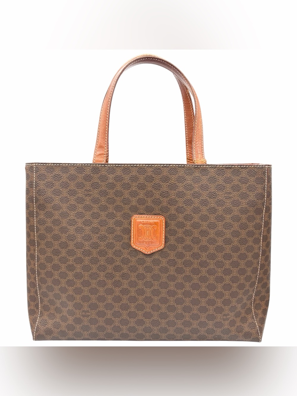 Vintage Celine Macadam Monogram Tote Bag Brown Leather Coated Canvas